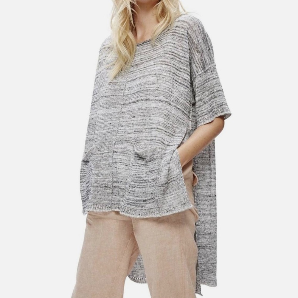 Free People Oversized Gray High Low Knit Tunic Top Pockets